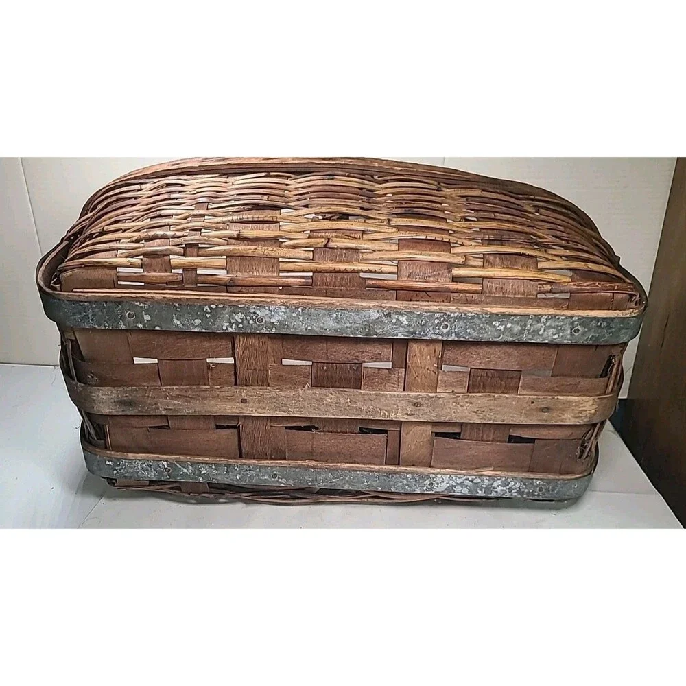 Antique American Huge Woven Handmade Gathering Basket 23x13x8 W/handle!